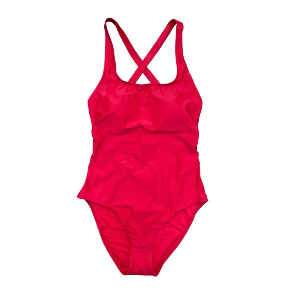 Quince Italian Cross-Back One-Piece Swimsuit Red Size Medium NWT - Picture 3 of 5